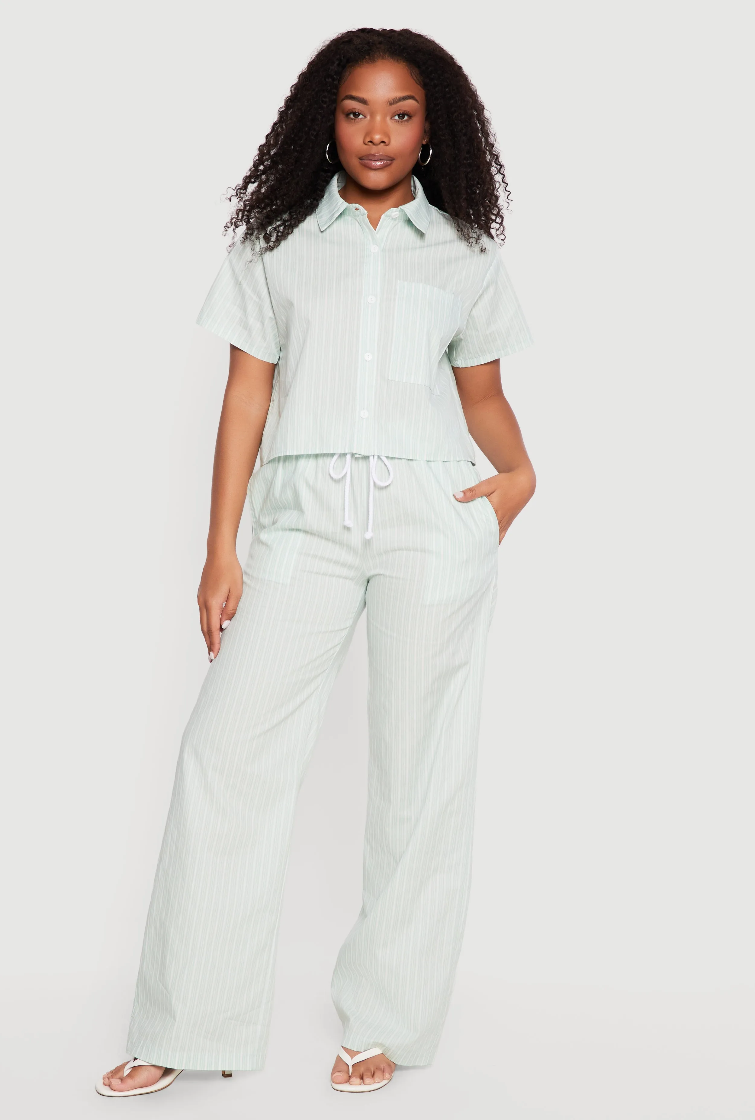 Poplin Pinstripe Drawstring Waist Pants sold by Rainbow