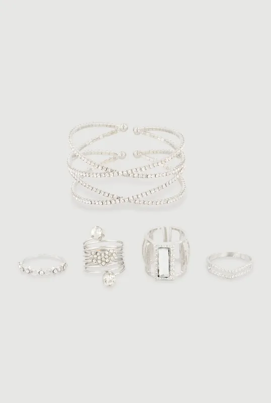 Criss Cross Cuff Bracelet with Rings 5 Piece Set made by Rainbow