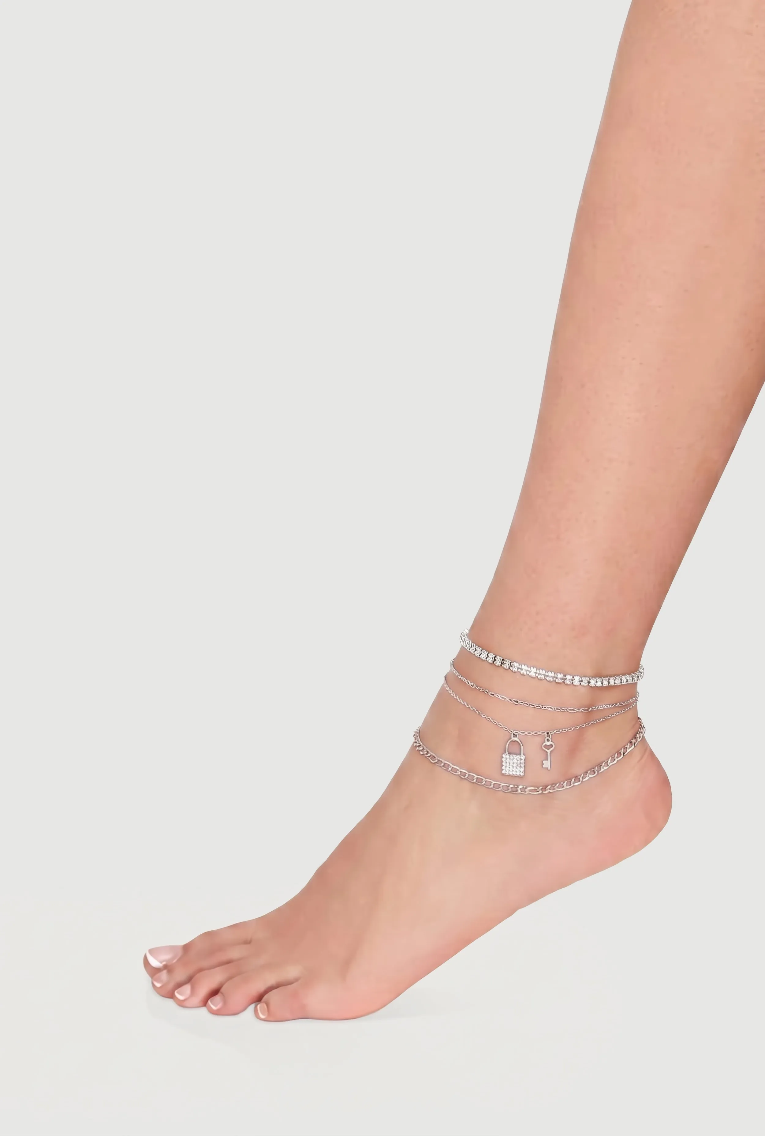 Cubic Zirconia Lock Charm Detail Metallic Chain Anklet sold by Rainbow product image thumbnail 2