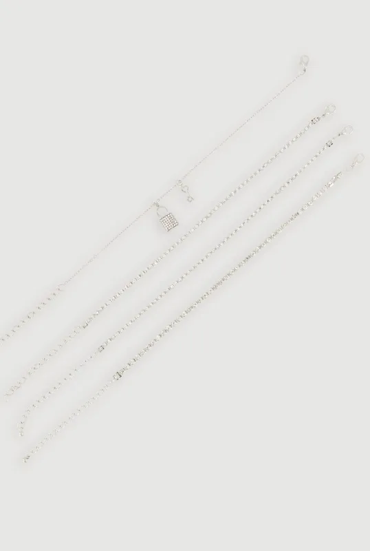 Cubic Zirconia Lock Charm Detail Metallic Chain Anklet made by Rainbow