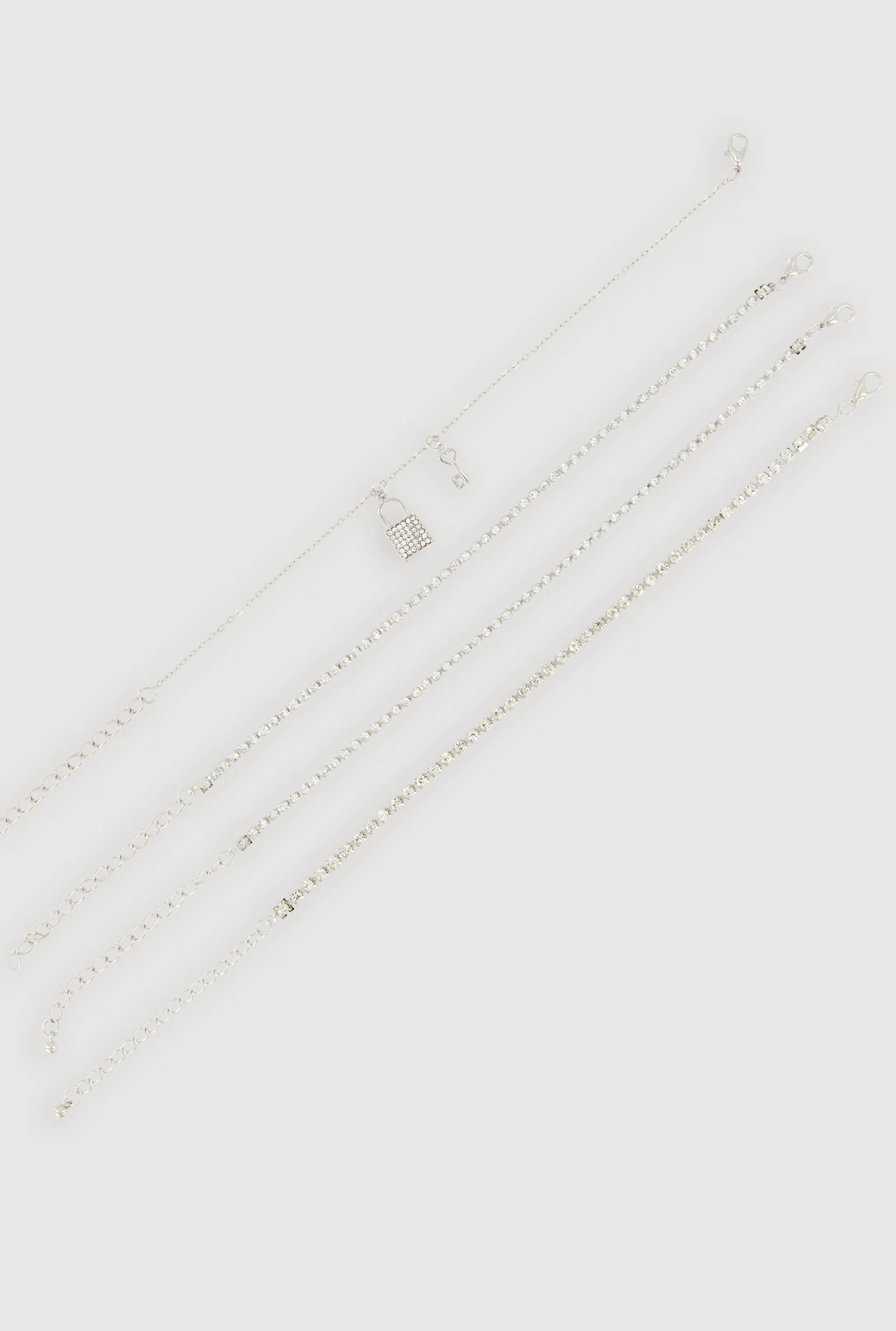 Cubic Zirconia Lock Charm Detail Metallic Chain Anklet sold by Rainbow