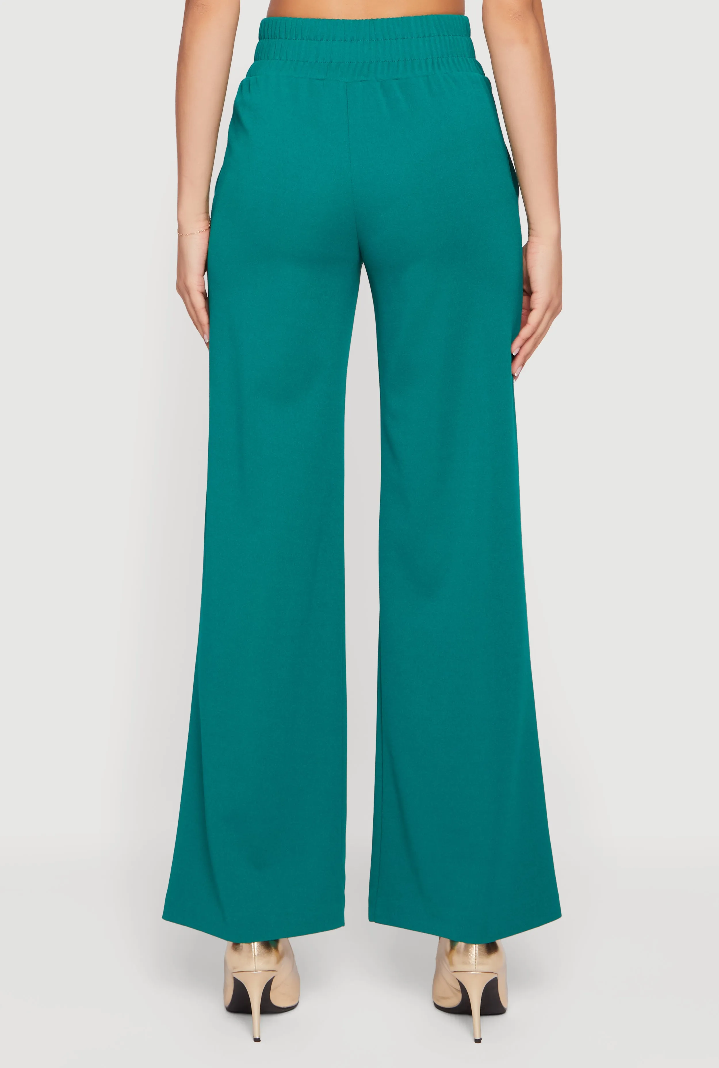 Crepe Knit Faux Drawstring Detail Wide Leg Pants sold by Rainbow product image thumbnail 5