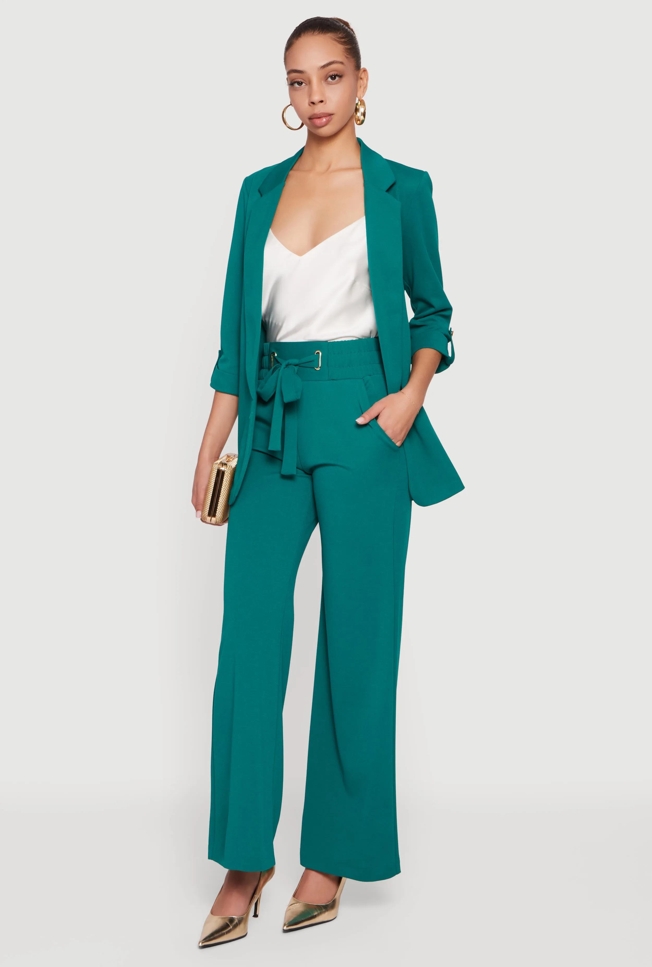 Crepe Knit Faux Drawstring Detail Wide Leg Pants sold by Rainbow product image thumbnail 2