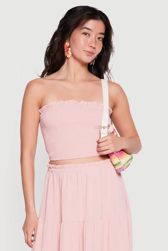 Lettuce Edge Smocked Crop Tube Top made by Rainbow