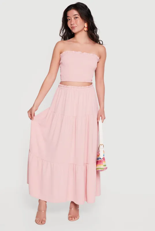 Crepe Knit High Waisted Tiered Skirt made by Rainbow