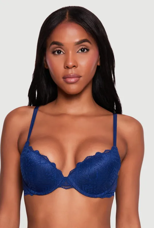 Caged Back Scalloped Lace Plunge Bra made by Rainbow