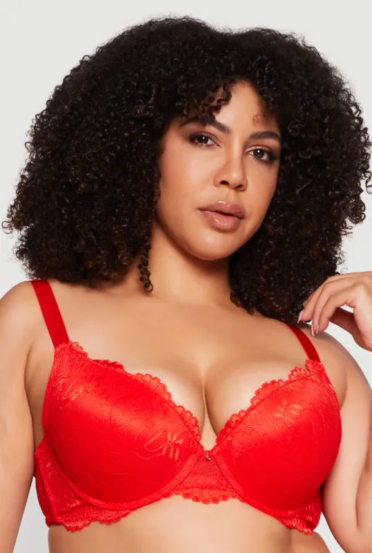 Plus Size Charm Detail Scalloped Hem Plunge Bra made by Rainbow