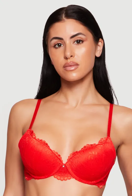 Charm Detail Scalloped Hem Plunge Bra made by Rainbow