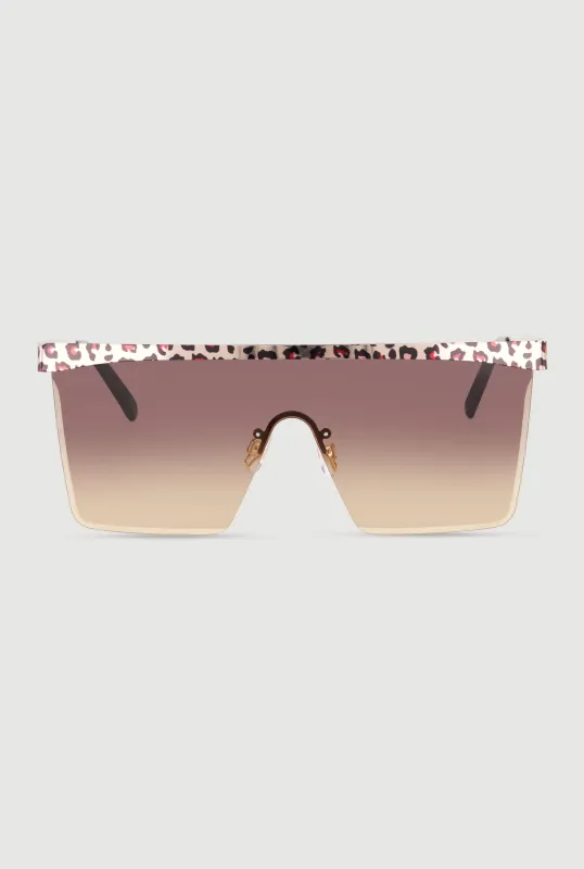 Leopard Print Trim Ombre Lens Shield Sunglasses made by Rainbow