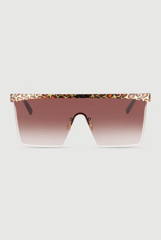 Leopard Print Trim Ombre Lens Shield Sunglasses made by Rainbow