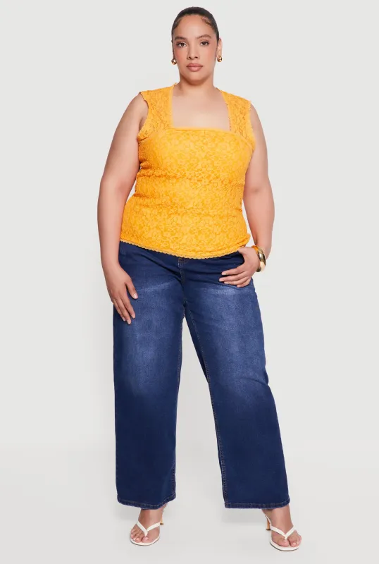 Plus Size Floral Lace Square Neck Blouse made by Rainbow