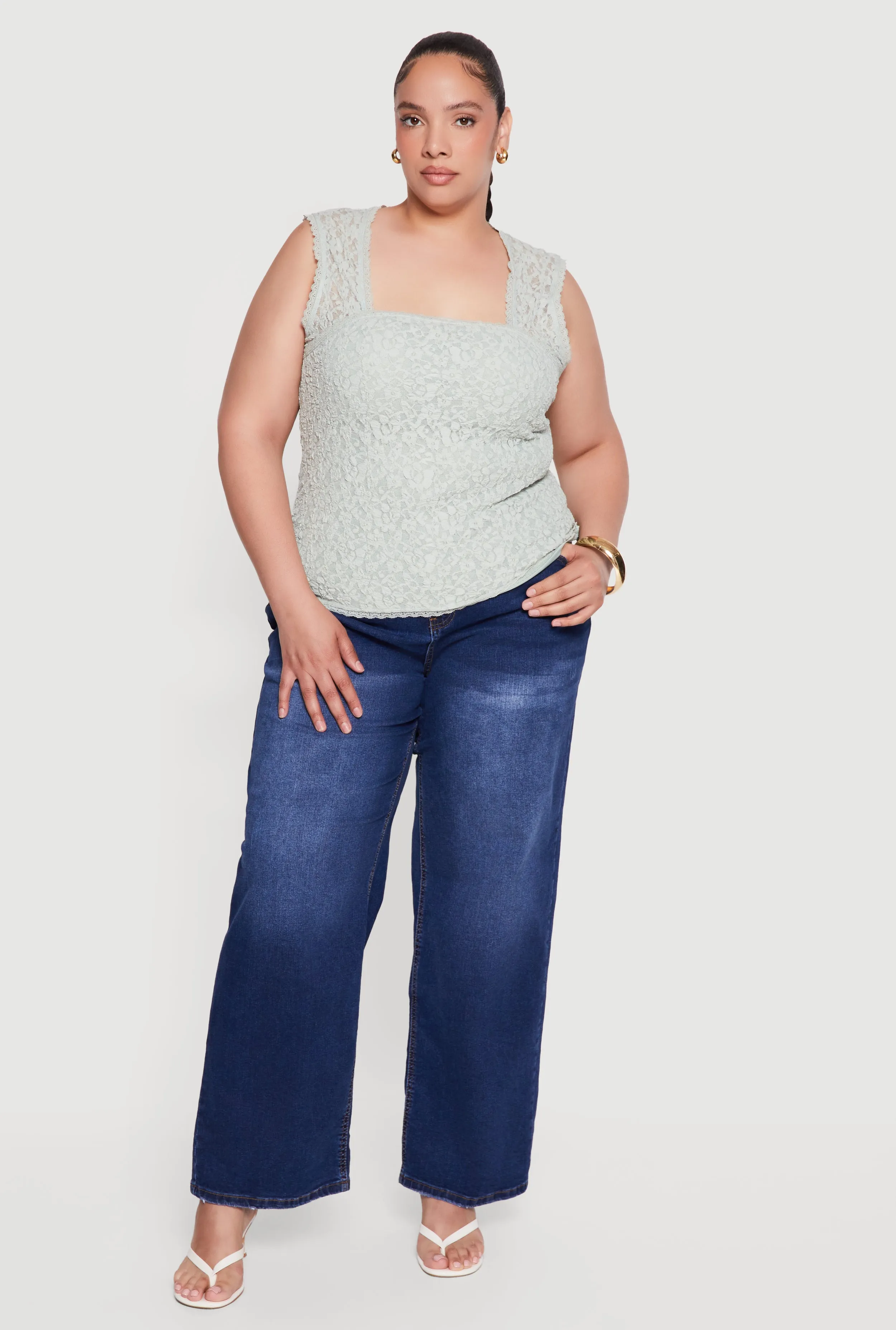 Plus Size Floral Lace Square Neck Blouse sold by Rainbow