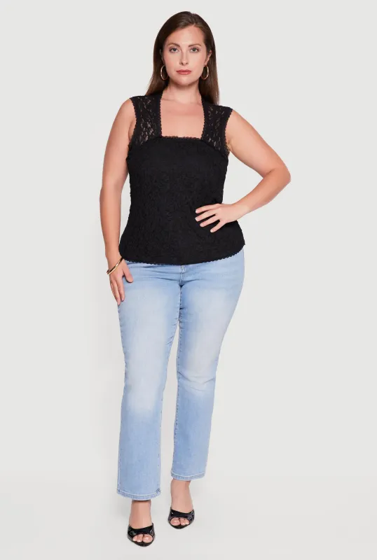 Plus Size Floral Lace Square Neck Blouse made by Rainbow