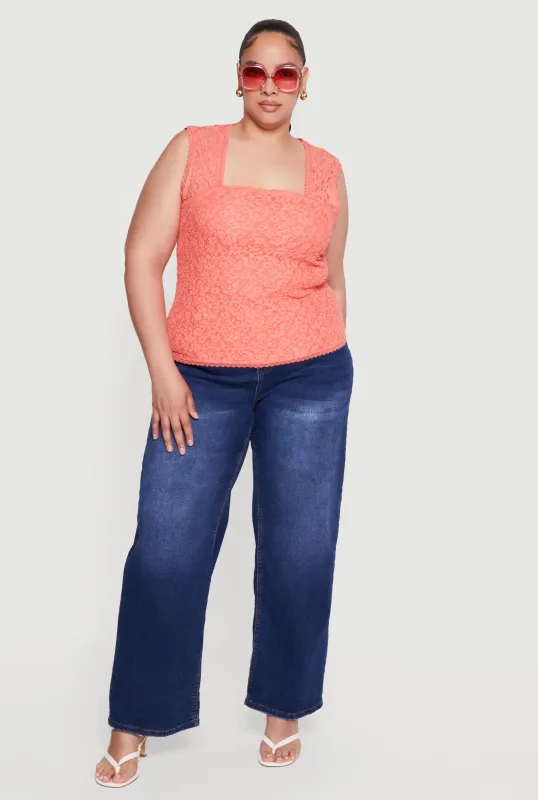 Plus Size Floral Lace Square Neck Blouse made by Rainbow