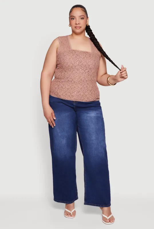 Plus Size Floral Lace Square Neck Blouse made by Rainbow