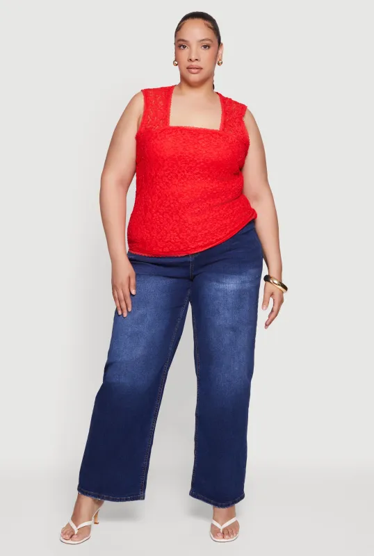 Plus Size Floral Lace Square Neck Blouse made by Rainbow