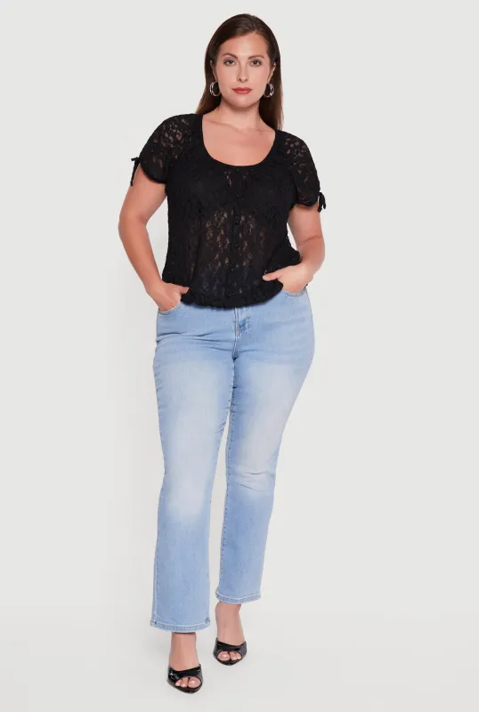 Plus Size Lace Faux Button Scoop Neck Top made by Rainbow