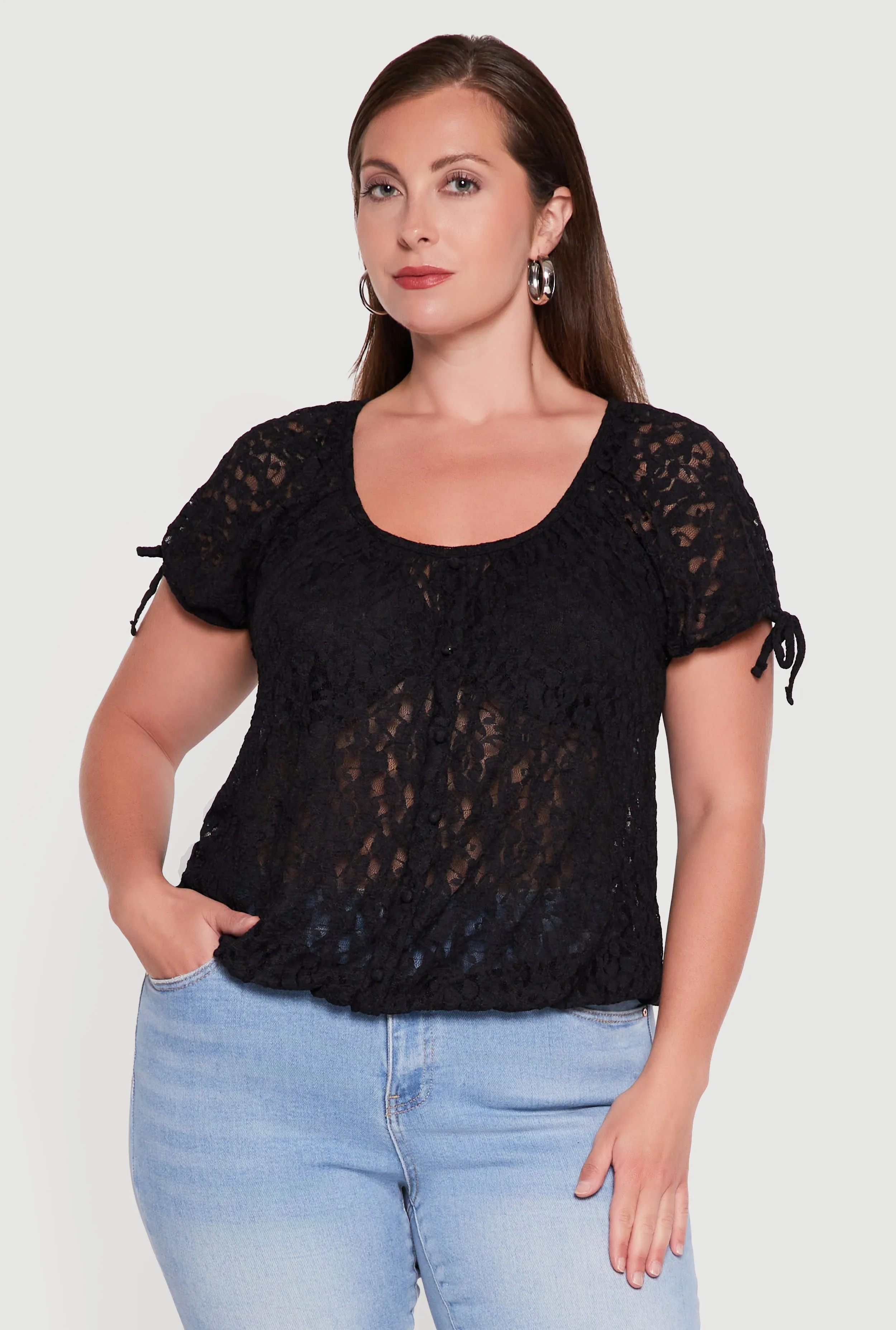 Plus Size Lace Faux Button Scoop Neck Top sold by Rainbow product image thumbnail 2
