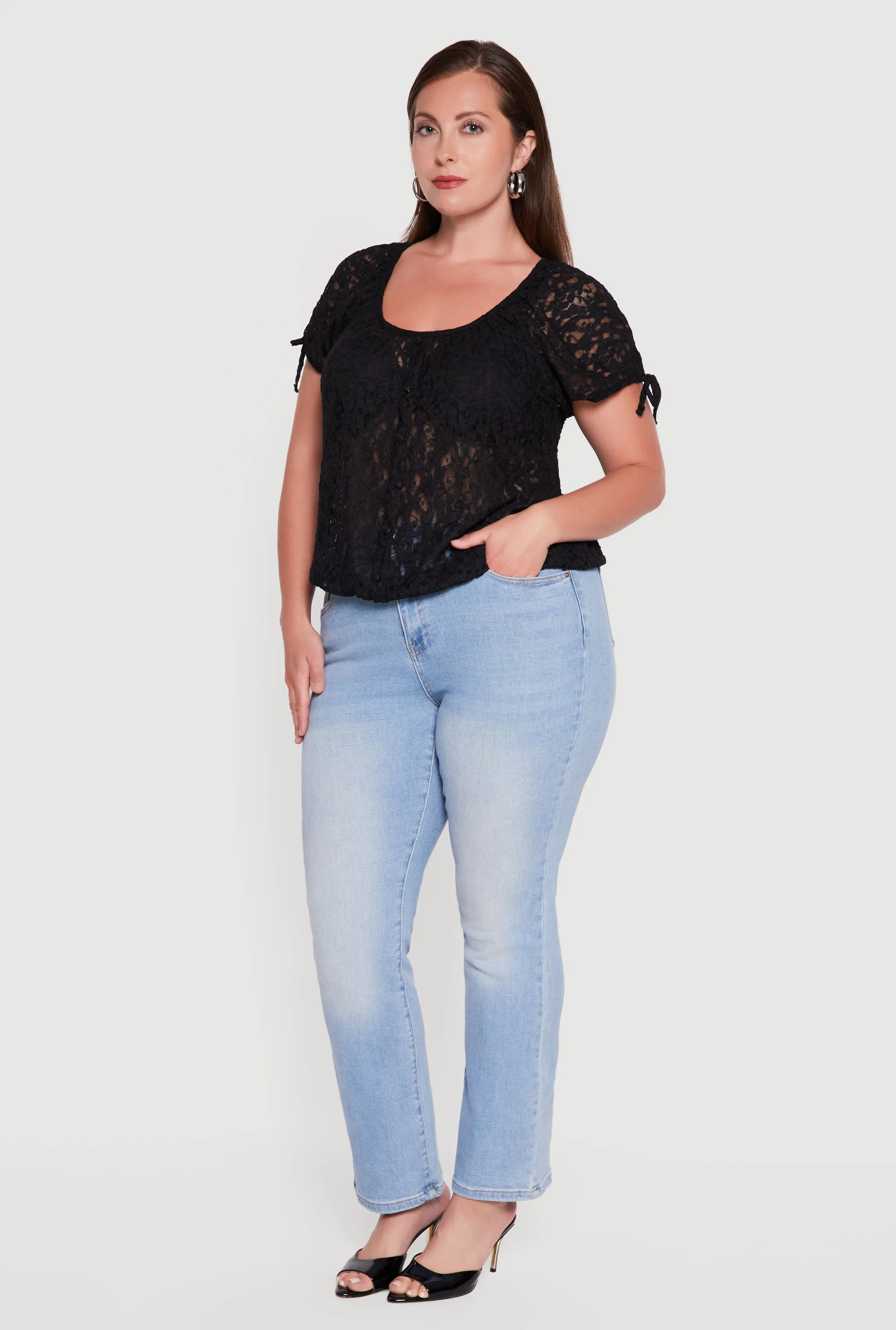 Plus Size Lace Faux Button Scoop Neck Top sold by Rainbow product image thumbnail 3