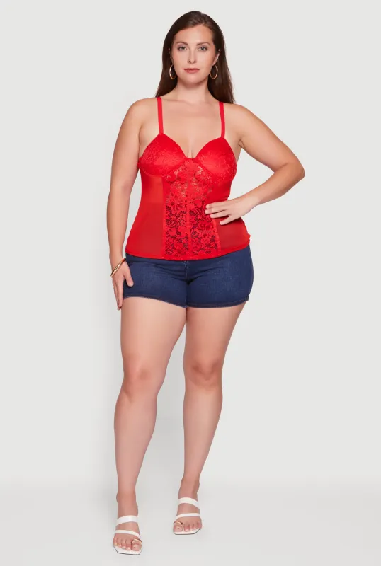 Plus Size Lace Detail Mesh Bustier Top made by Rainbow