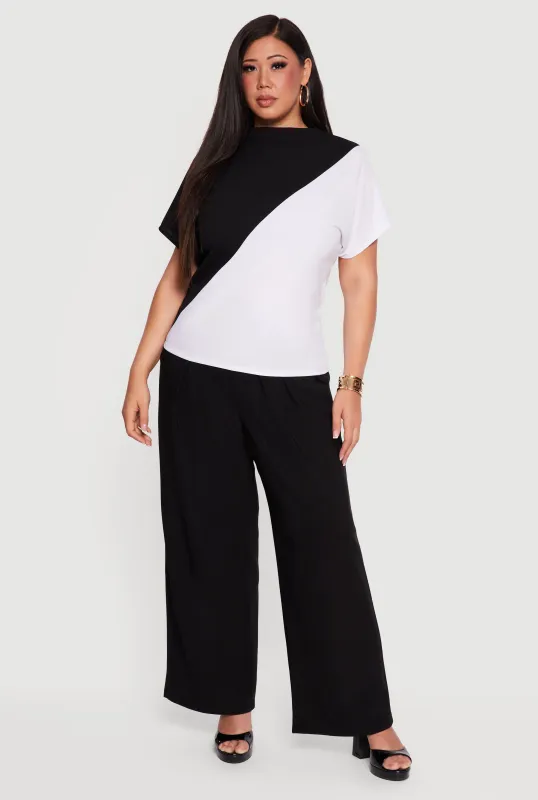 Plus Size Contrast Trim Drawstring Waist Pleated Pants made by Rainbow