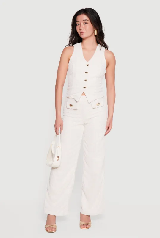 Houndstooth Plaid Flap Pocket Detail Wide Leg Pants made by Haute Monde