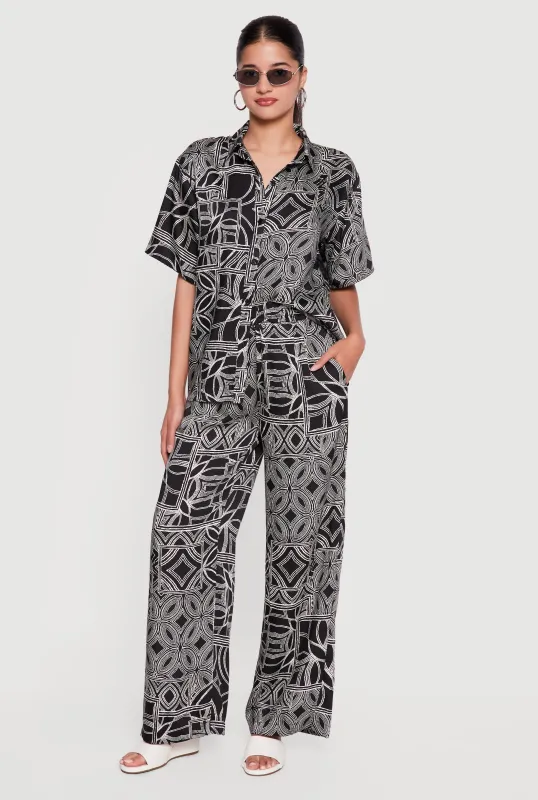 Printed Pattern High Waisted Wide Leg Pants made by Rainbow