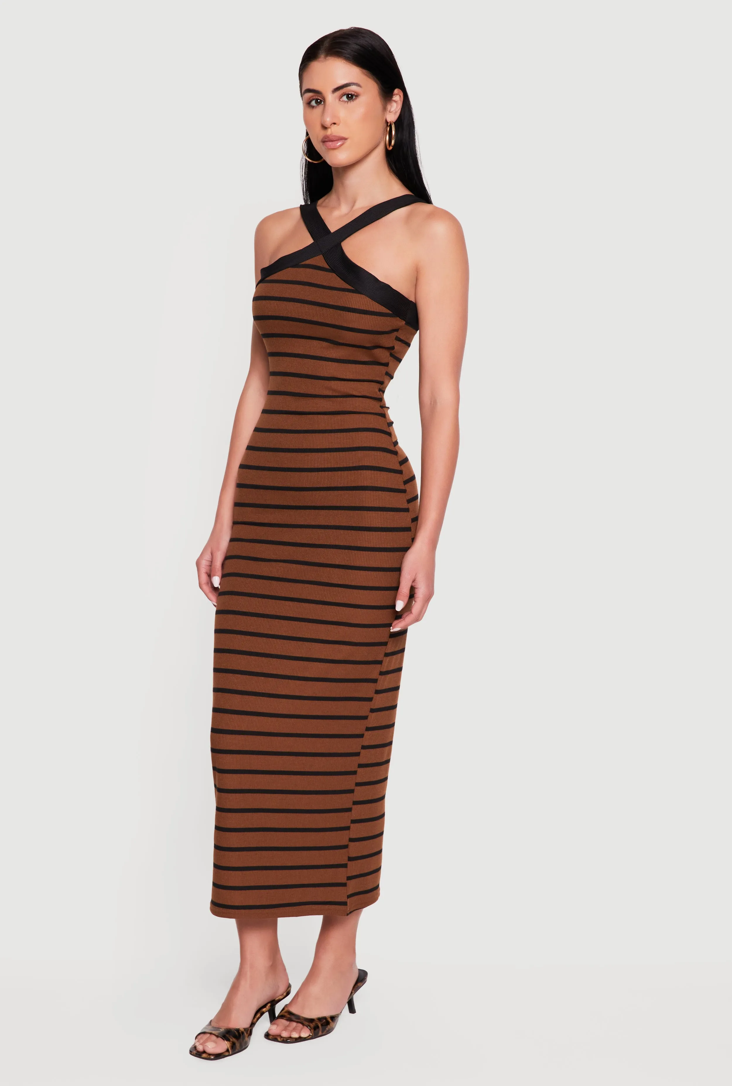 Striped Criss Cross Neckline Maxi Dress sold by Rainbow product image thumbnail 2