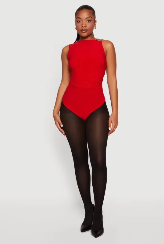 Sleeveless Metallic Detail Ruched Bodysuit made by iris