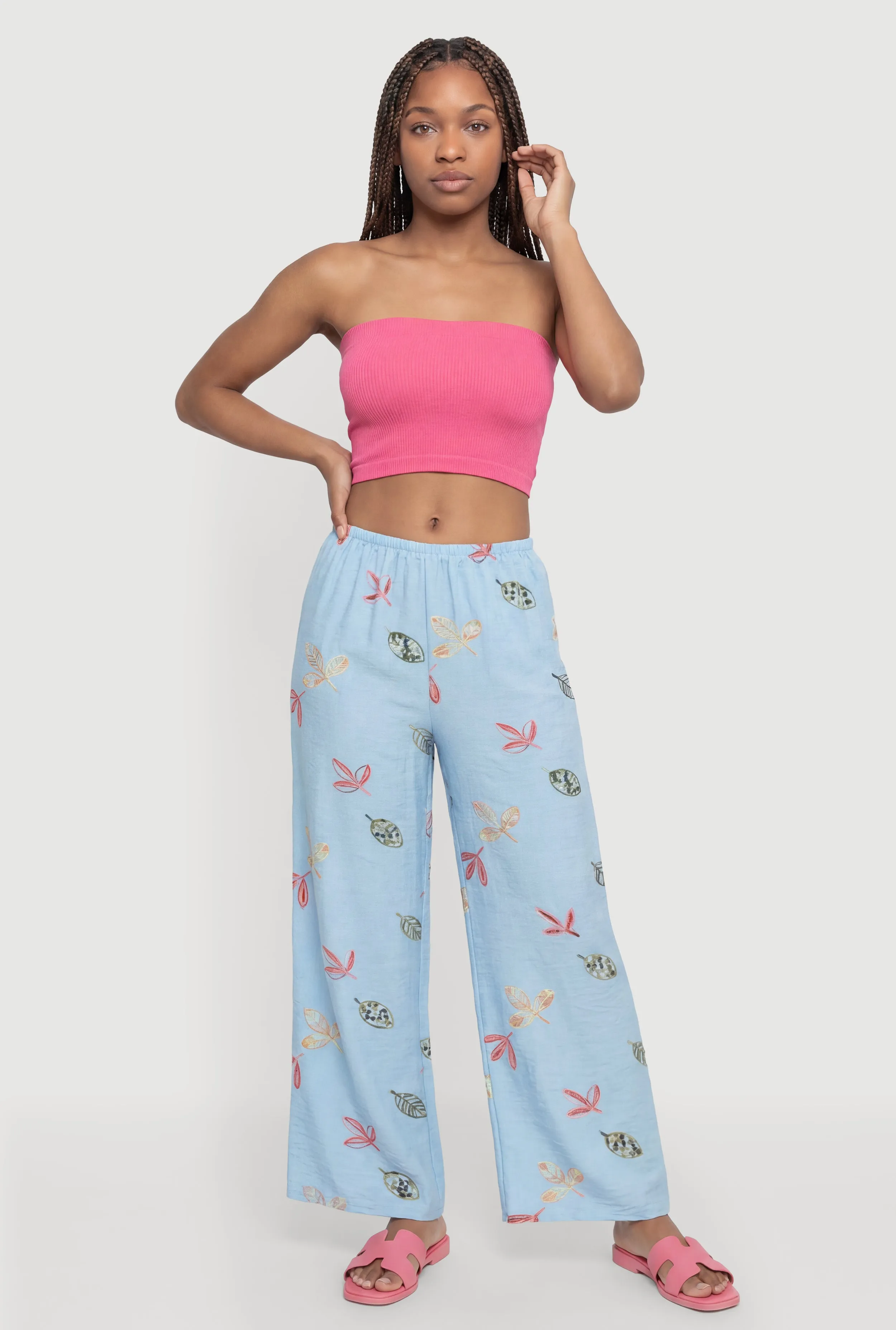 Leaf Patterned Wide Leg Pants sold by Rainbow