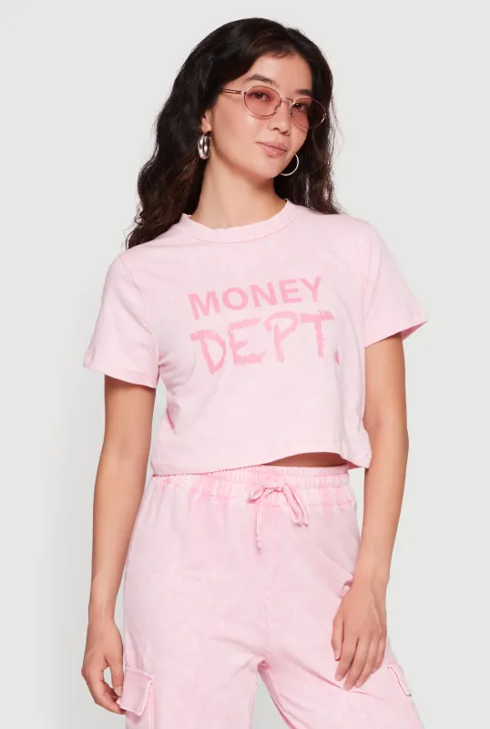 Acid Wash Money Dept Graphic Crop Top made by Rainbow