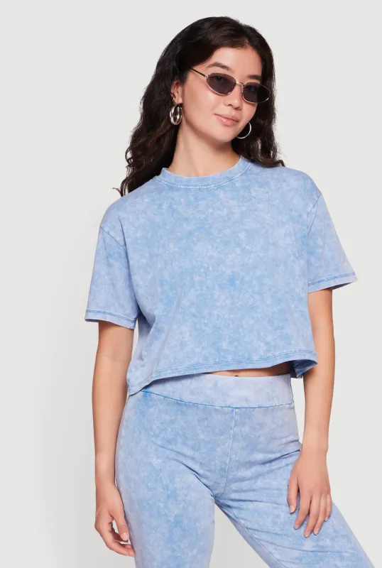 Acid Wash Short Sleeve Crop Top made by Rainbow