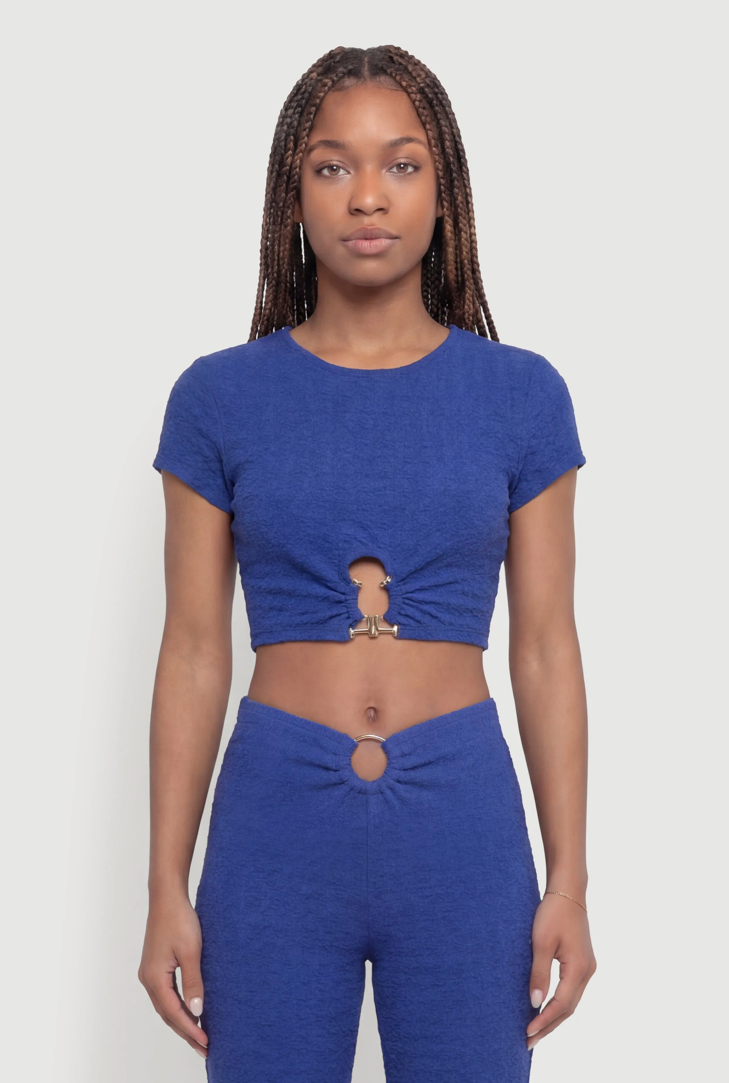 O-Ring Keyhole Textured Knit Crop Top sold by Rainbow product image thumbnail 2