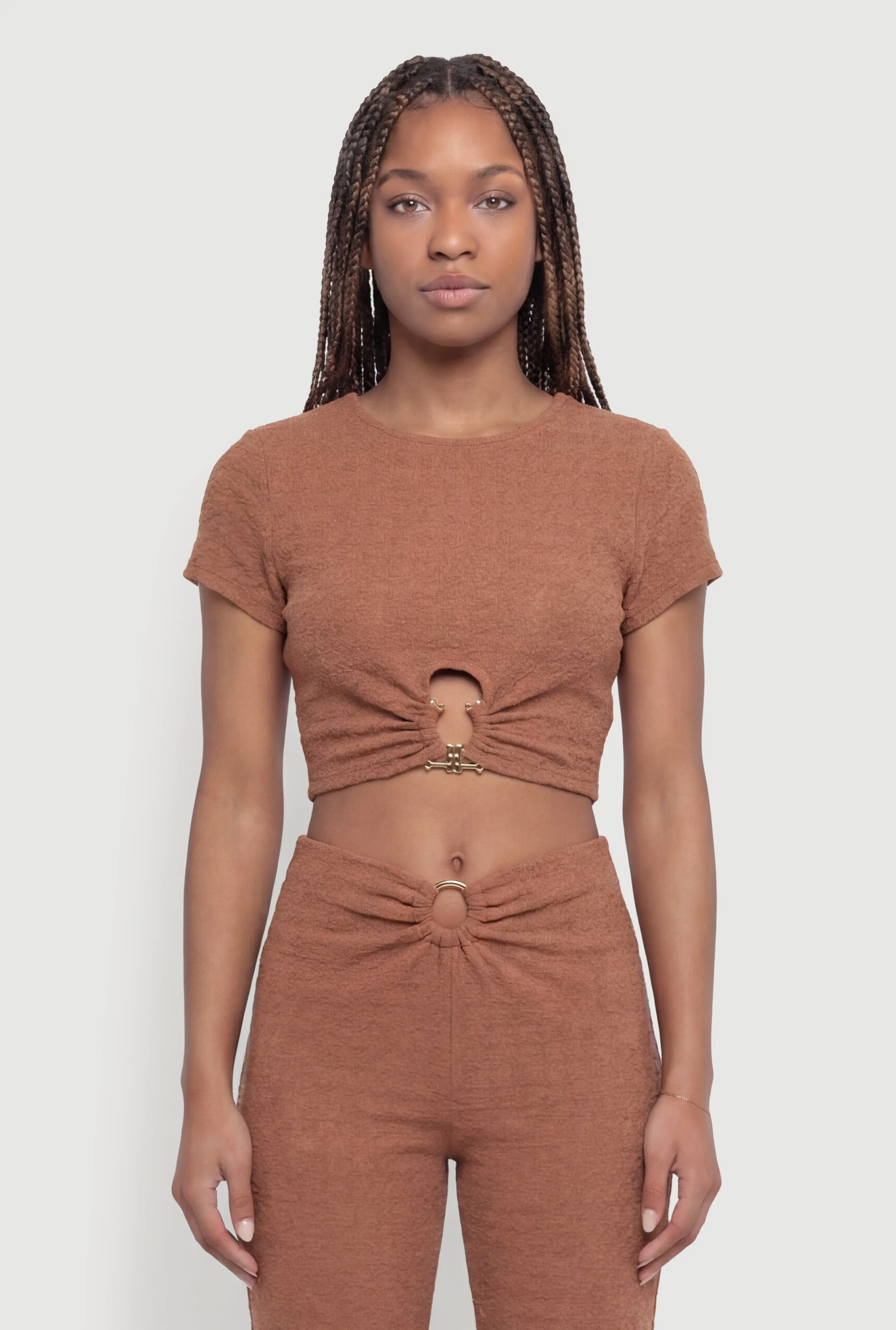 O-Ring Keyhole Textured Knit Crop Top sold by Rainbow product image thumbnail 4