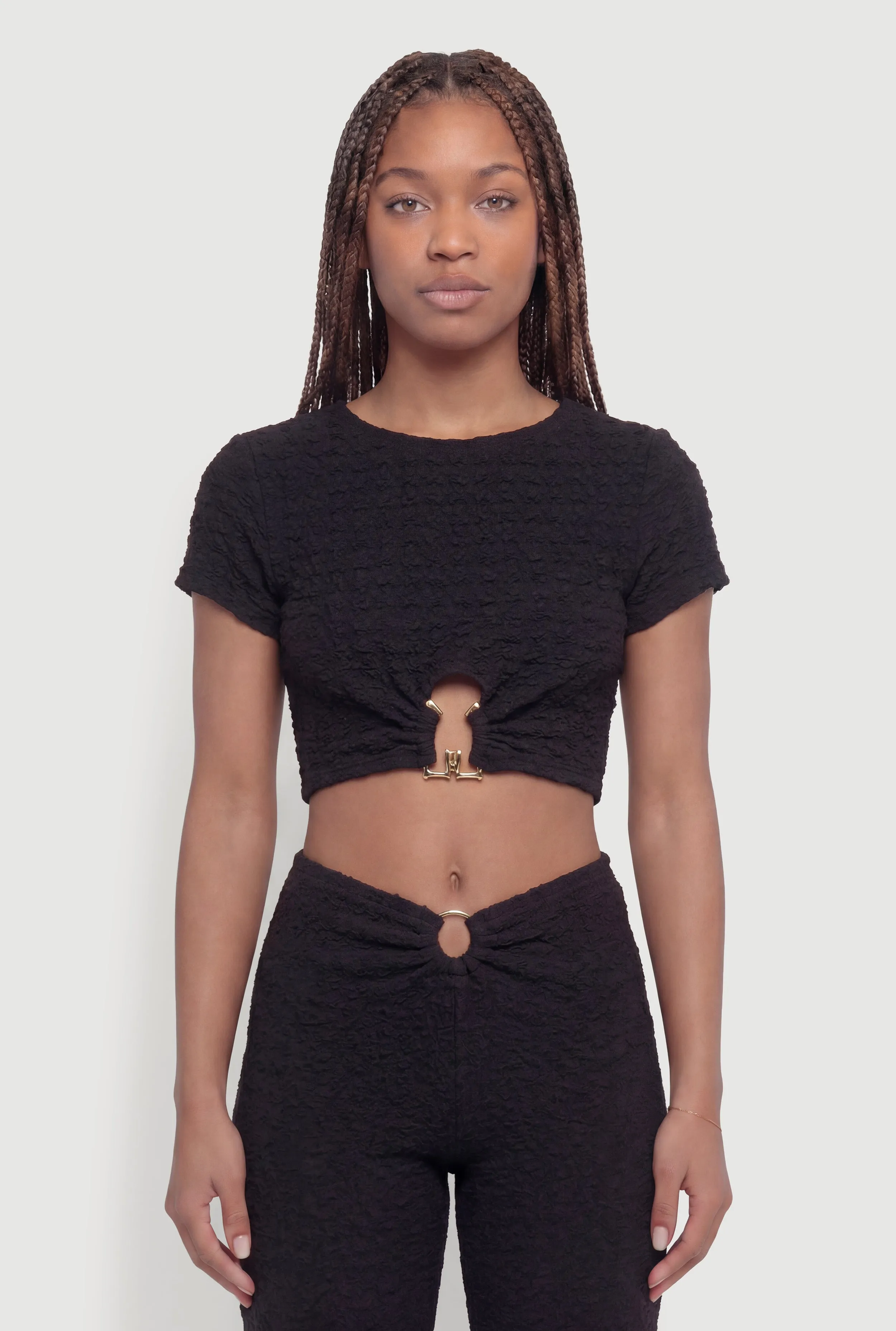 O-Ring Keyhole Textured Knit Crop Top sold by Rainbow product image thumbnail 3