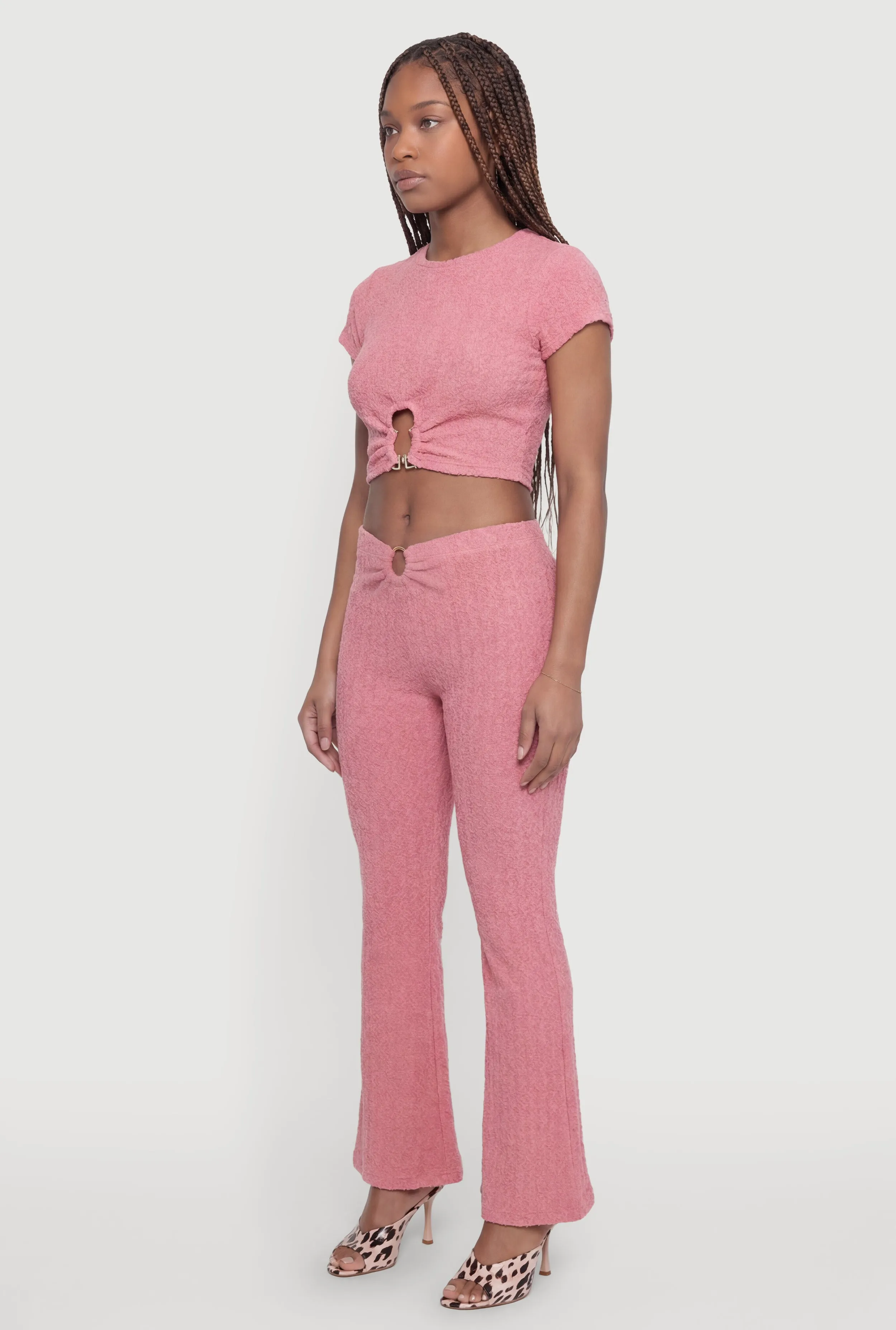 O-Ring Keyhole Textured Knit Flare Pants sold by Rainbow product image thumbnail 2