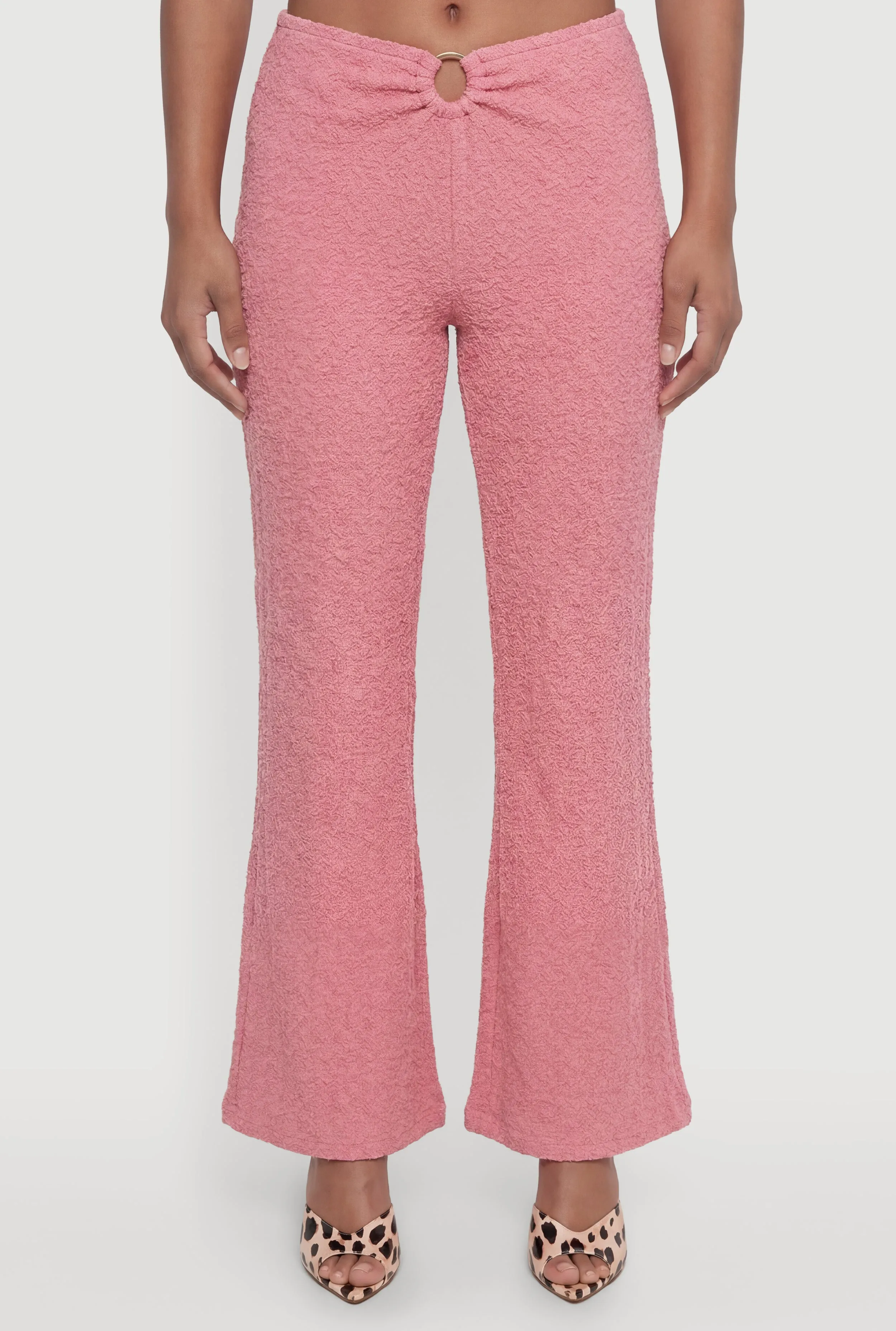 O-Ring Keyhole Textured Knit Flare Pants sold by Rainbow product image thumbnail 3