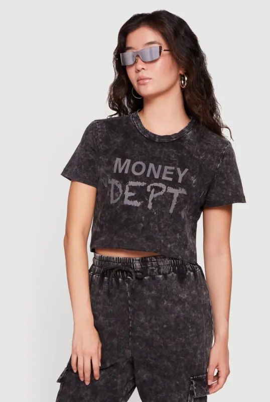 Acid Wash Money Dept Graphic Crop Top made by Rainbow