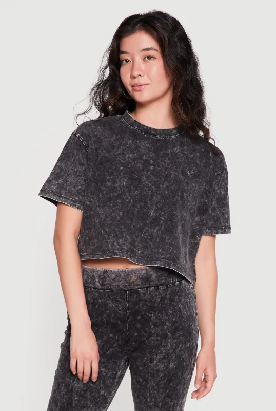 Acid Wash Short Sleeve Crop Top made by Rainbow