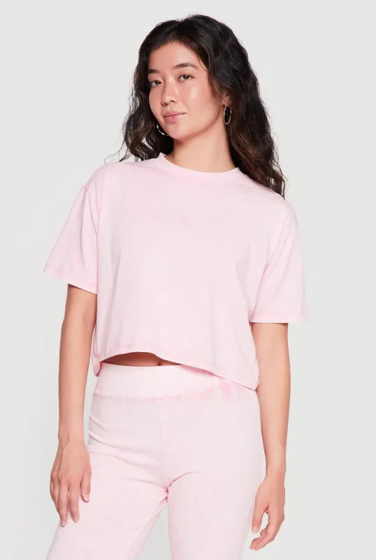 Acid Wash Short Sleeve Crop Top made by Rainbow