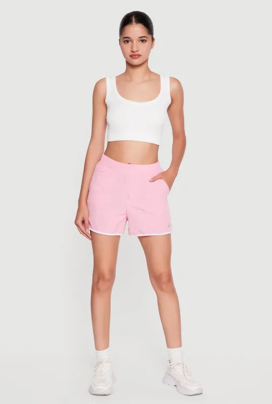 Contrast Trim Decorative Stich Smocked Waist High Shorts made by Rainbow