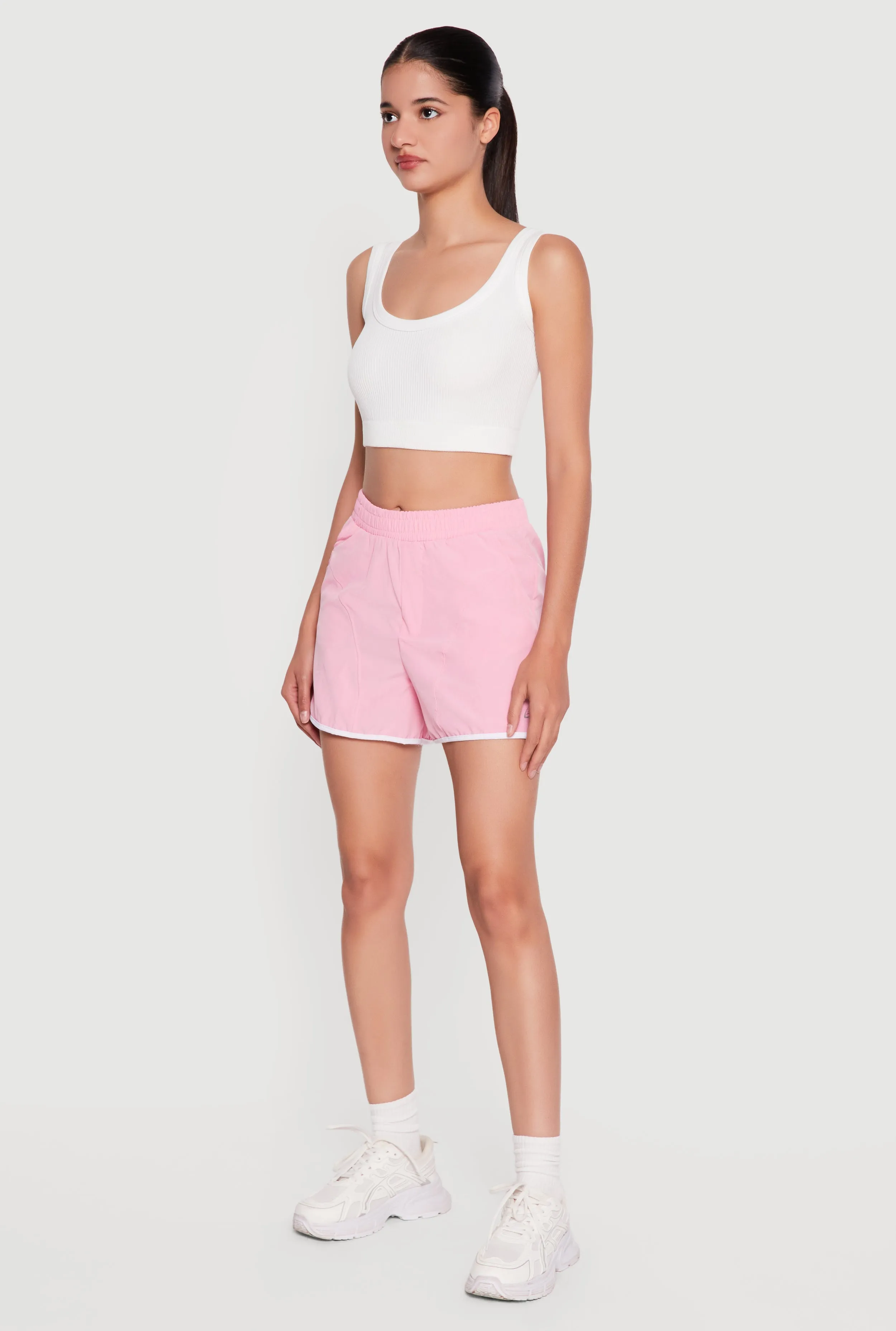 Contrast Trim Decorative Stich Smocked Waist High Shorts sold by Rainbow product image thumbnail 2