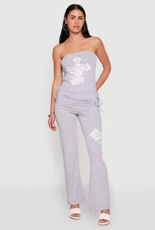 Rhinestone Cross Graphic Fold Over Pants made by Rainbow
