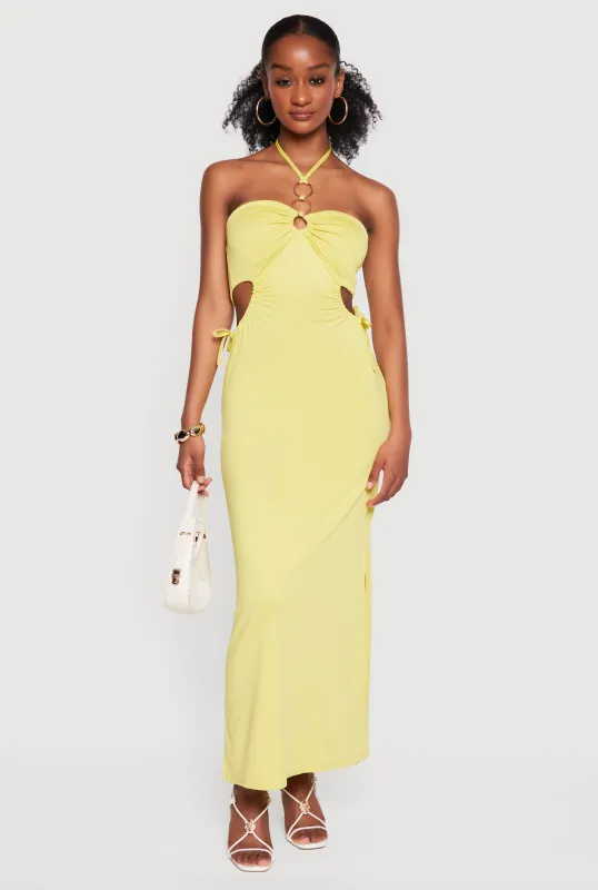 Cutout Detail O Ring Halter Maxi Dress made by Rainbow