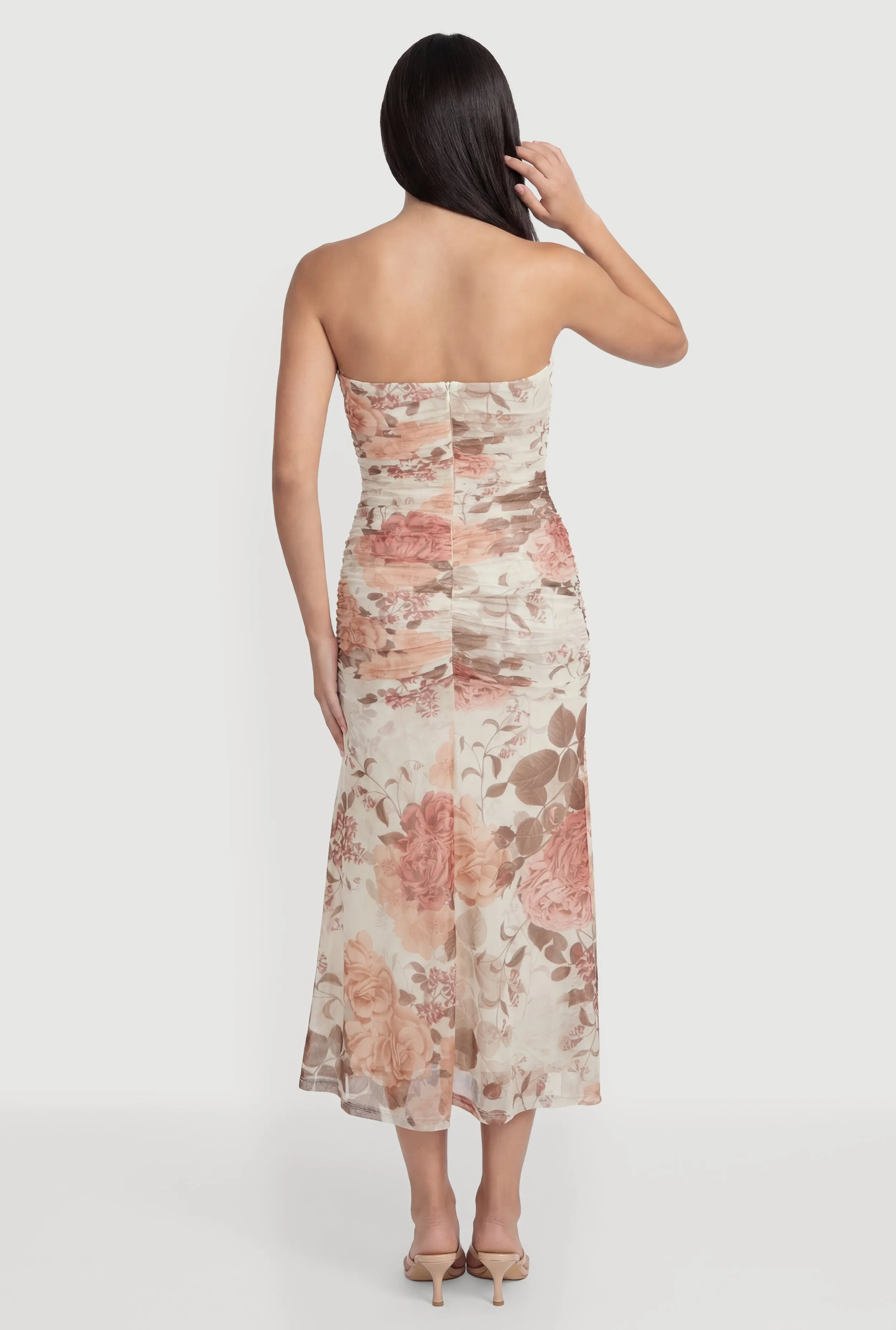 Floral Ruched Mesh Strapless Dress sold by Rainbow product image thumbnail 3