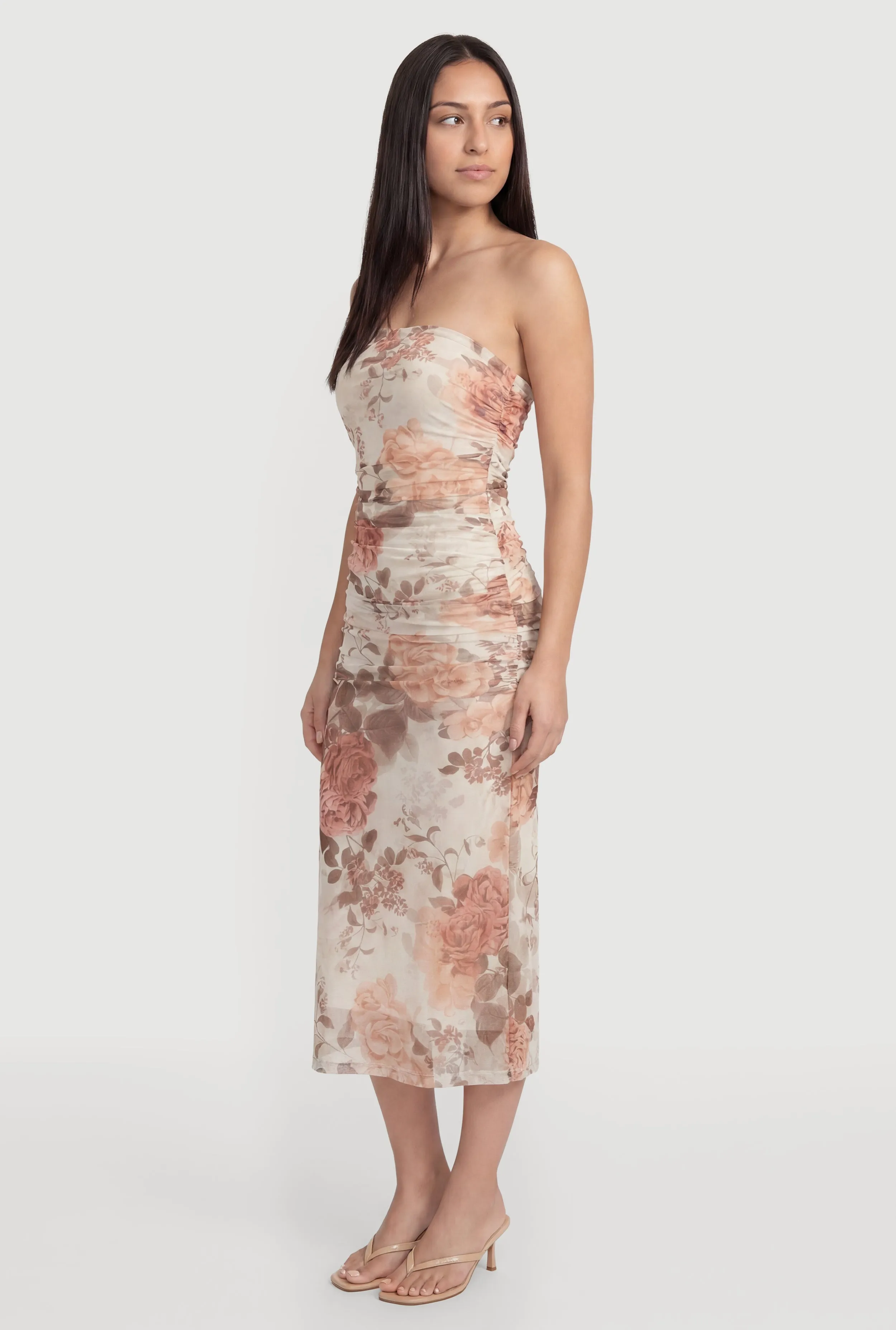Floral Ruched Mesh Strapless Dress sold by Rainbow product image thumbnail 2