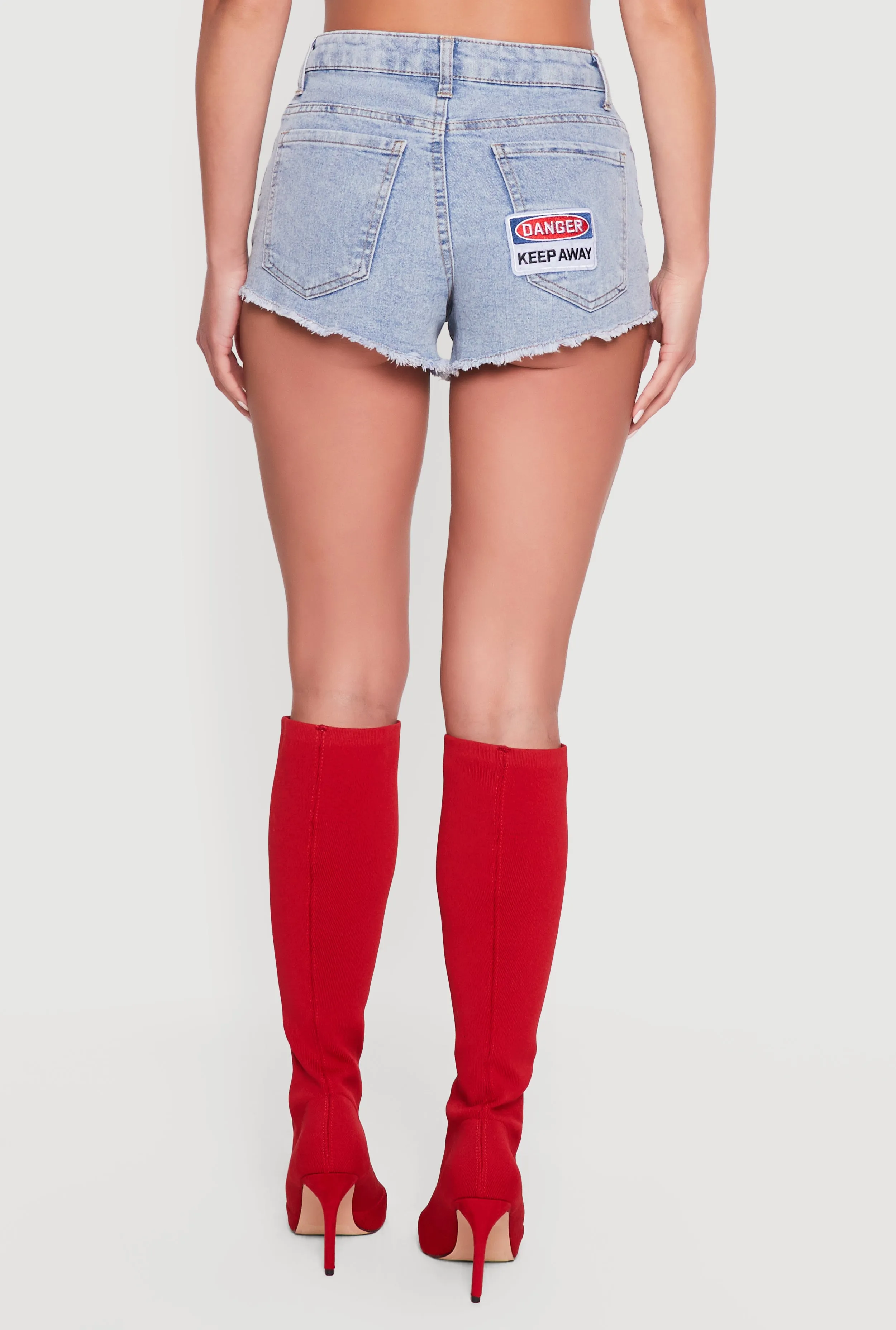 Embroidered Patch Graphic Raw Hem Denim Shorts sold by Rainbow product image thumbnail 5