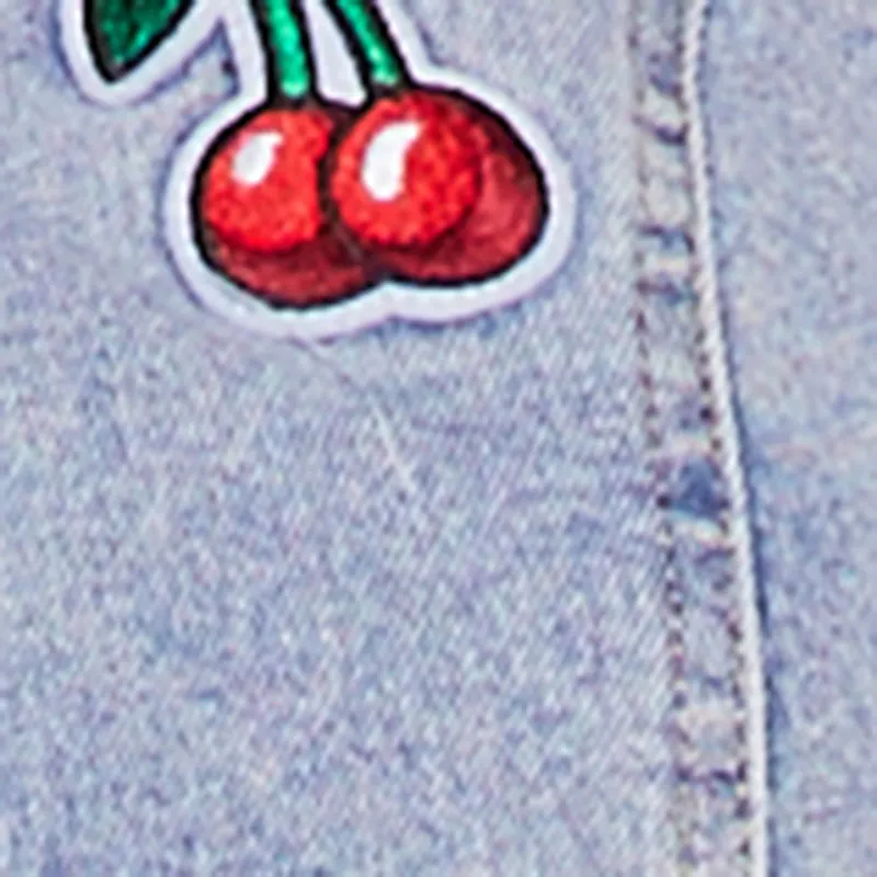 Embroidered Patch Graphic Raw Hem Denim Shorts sold by Rainbow product image thumbnail 4
