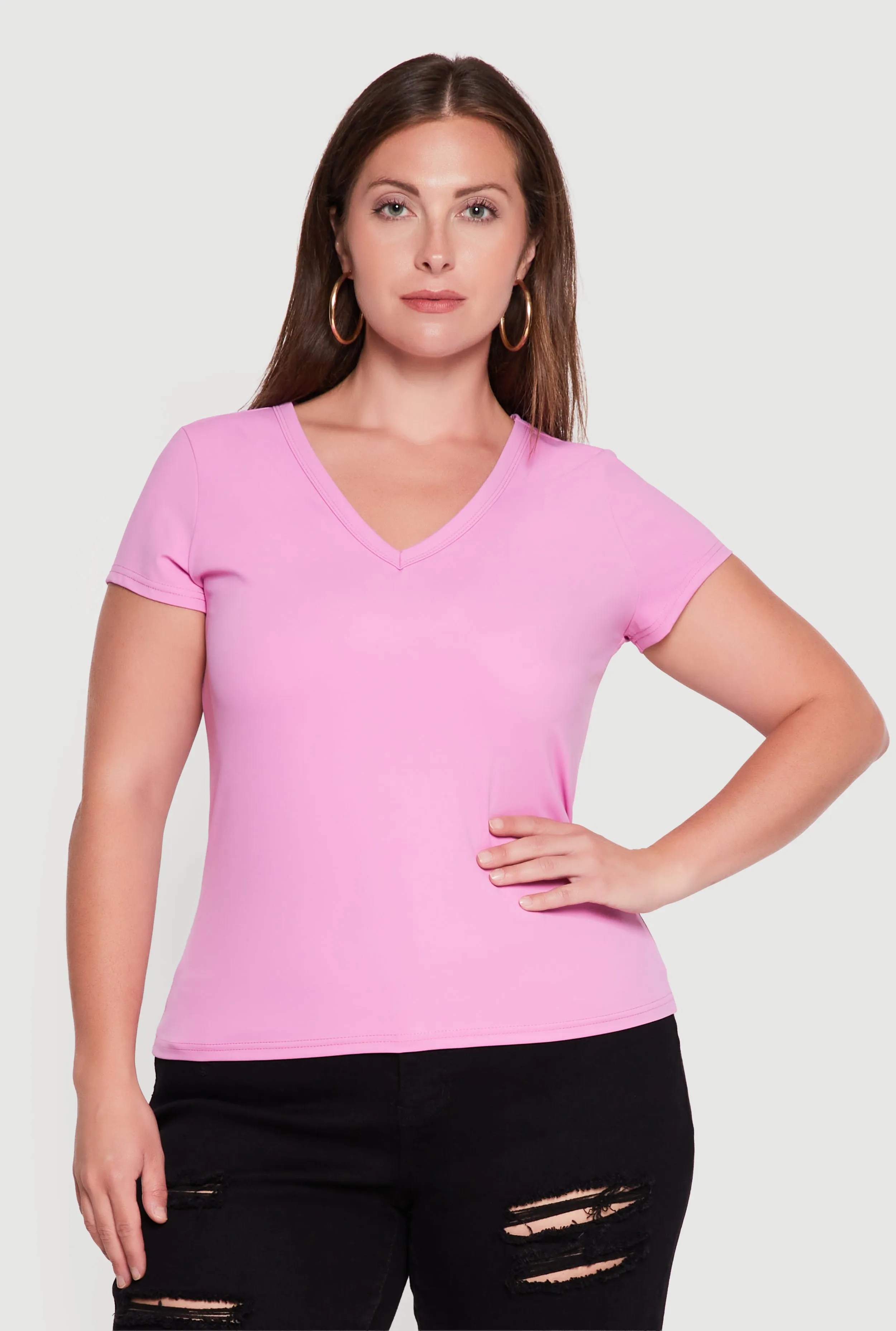 Plus Size Basic Short Sleeve V-Neck Top sold by Rainbow product image thumbnail 2