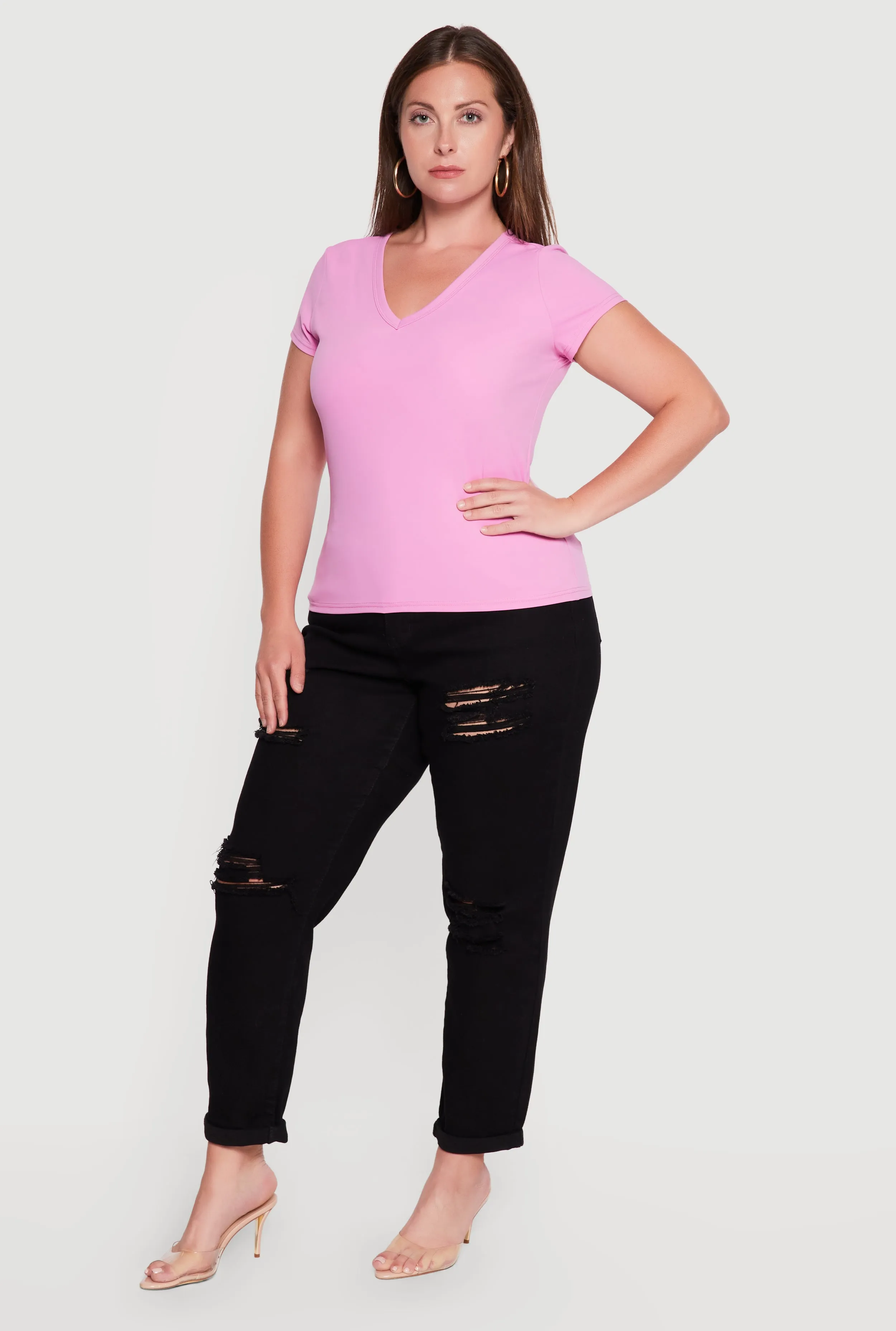 Plus Size Basic Short Sleeve V-Neck Top sold by Rainbow product image thumbnail 3